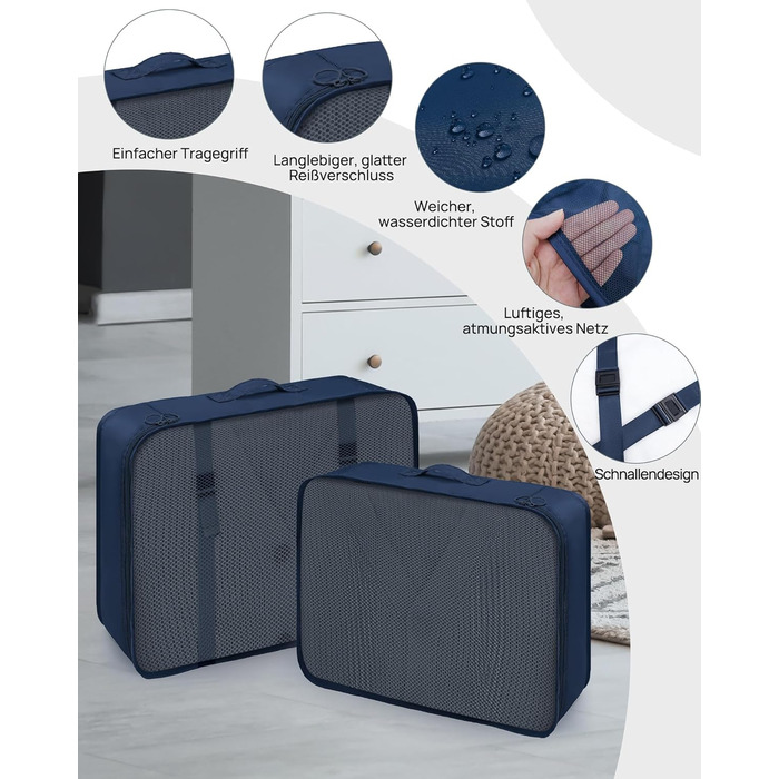 Органайзери для валізи Packing Cubes, 8 шт., водонепроникні, блакитні + косметичка