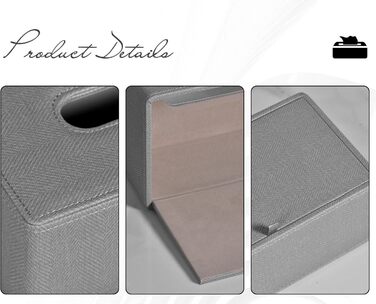 GOLRANLYE Tissue Box Rectangular PU Leather Cosmetic Tissue Dispenser Box Holder for Dresser Bathroom Decor (Dark Gray) (Linen Gray)