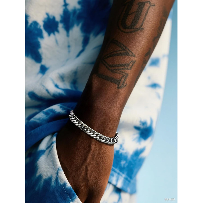 Чоловічий браслет Richsteel з нержавіючої сталі сріблястого/золотого/чорного кольору, ширина 8/12/17 мм, довжина 19/21/23 см, кубинський ланцюг, подарункова коробка. (23 см, 8 мм, срібло)