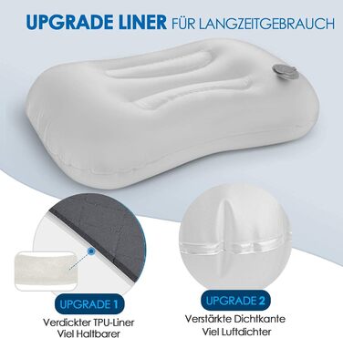 Надувна подушка для кемпінгу та подорожей HIKENTURE з знімним чохлом, ергономічна подушка для голови, комфортна подушка для шиї для подорожей/відпочинку на природі (Сірий)