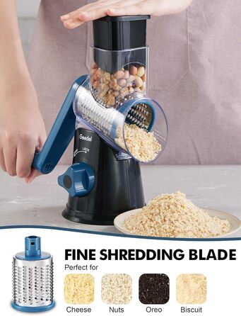 Терезка для овочів та сиру з 3 наборами лез, тертка-терка для швидкої та легкої нарізки, ідеальна для сиру, огірків, моркви, горіхів, білий колір (чорний, 3 леза)