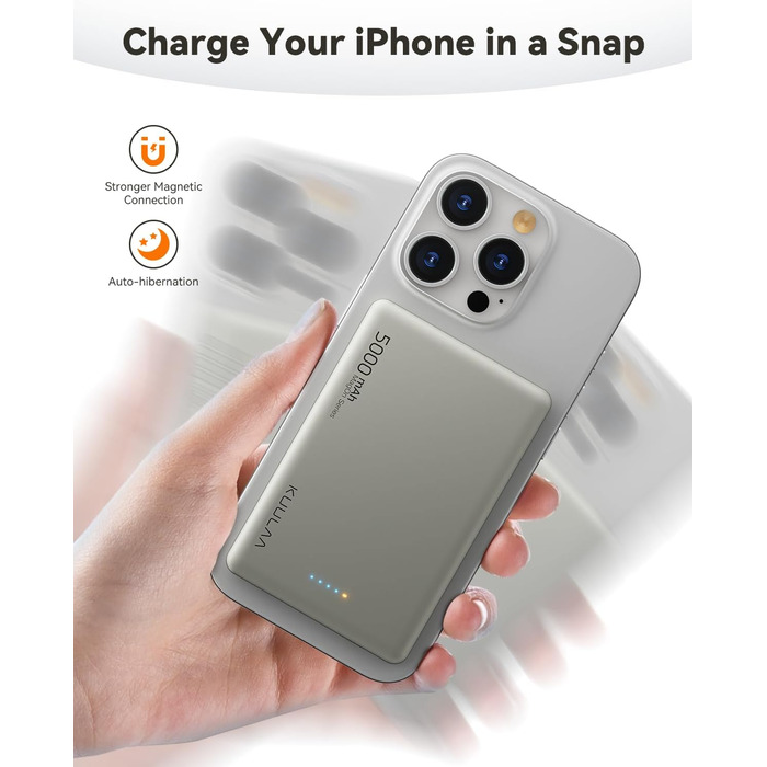 Powerbank Kuulaa Magsafe 5000mAh PD 20W: Тонкий магнітний павербанк для iPhone 15/14/13/12, Titanium