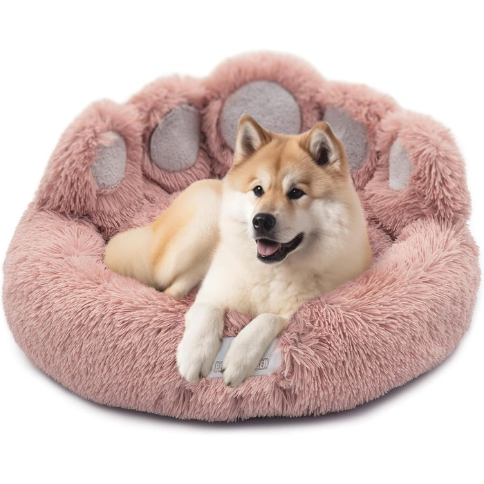 pfoten&nasen® Bear Paw Dog Bed [Pink, M - 75cm] For Medium-Sized Dogs, Washable Dog Bed, Donut Dog Bed, Round Dog Bed, Fluffy Dog Bed, Dog Bed, Donut Dog Bed.