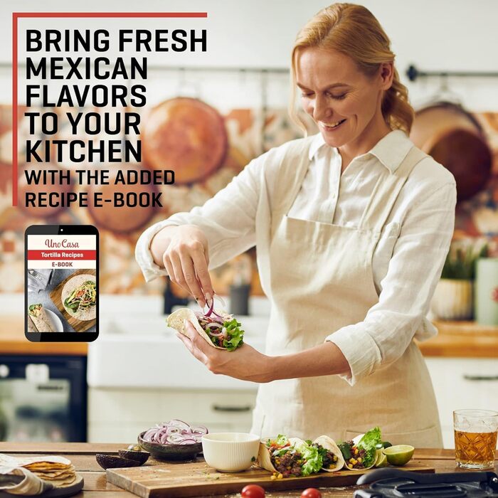 Пресс для тортилій Uno Casa Tortilla Presse 20 см - для тако, з чавуну, ротатор, 100 шт. паперу