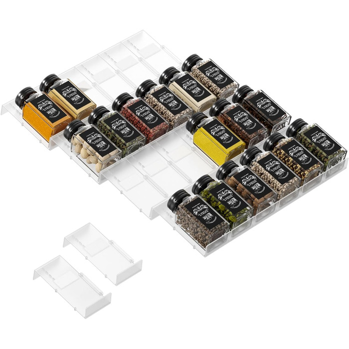 Організатор для спецій Famhap, 24 шт. - полиці для спецій у шухляду, кухонний органайзер, підставка для баночок, прозора підставка