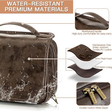 Чоловіча косметичка Elviros з PU-шкіри, 3 в 1, велика водонепроникна дорожня косметичка для чоловіків (Шоколад)