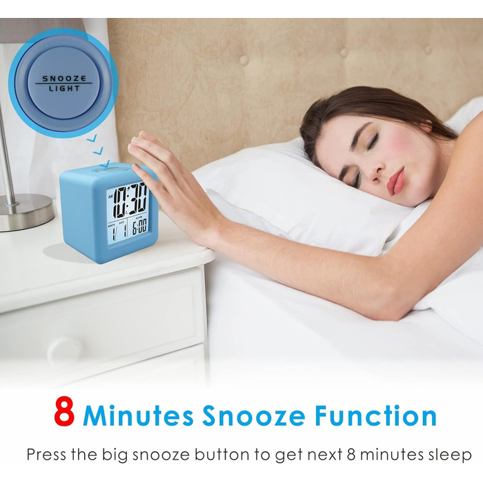 Цифровий туристичний годинник Plumeet з будильником, нічним світлом та великим дисплеєм (блакитний)