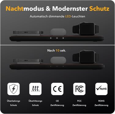 Woodcessories Multibase Pro: Бездротова зарядка 3-в-1 для iPhone, Apple Watch, AirPods з адаптером 45W - Walnut Wood
