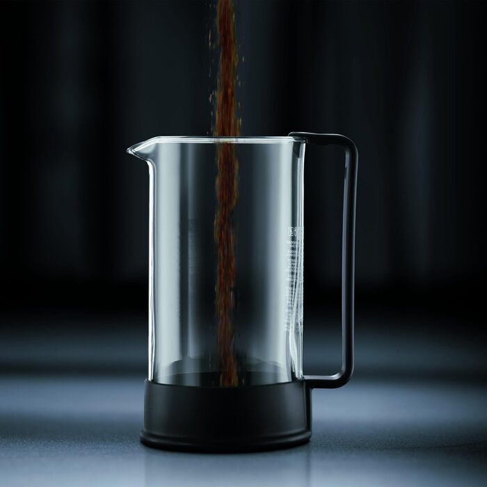 Bodum French Press Brazil - Френч-прес 1л / 8 чашок кави - Скляний глечик з нержавіючою сталлю, BPA-free, для миття в посудомийній машині, класичний дизайн, Made in Portugal