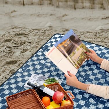 Плед для пікніка Oak & Tea 200x200 см, водонепроникний, ізолюючий, XXL, складний килимок для пляжу та кемпінгу, з міцного Оксфорду (джинсово-синій)