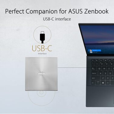 Зовнішній DVD-записувач Asus ZenDrive U9M з інтерфейсом USB-C, сріблястий