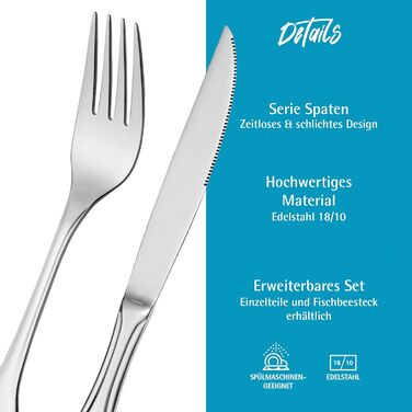 GRÄWE Steak Set for 6 People, Flatware Set 12-Piece, Dinnerware Set including Steak Knives, Steak Forks, Pizza Cutlery Stainless Steel 18/10, Polished, Dishwasher Safe, Spaten Series