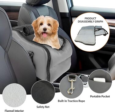 Автокрісло для собак та котів, автосидіння для маленьких собак, з захисними гаками та регульованими ременями
