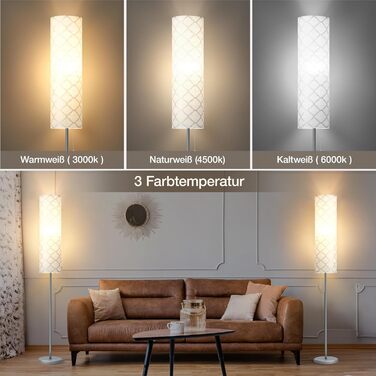 Стійка лампа GyroVu для вітальні, 65” висота, лампа для спальні з паперовим абажуром, 3 колірні температури, срібна (з лампочкою)