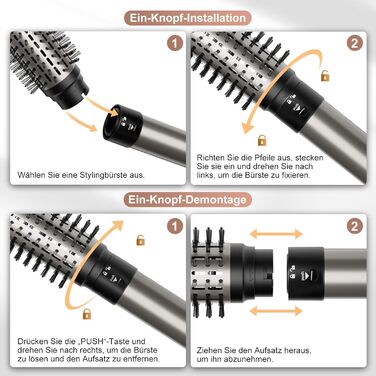 7MAGIC Airstyler 6-в-1: фен-щітка, плойка, завивка, іонізація, для волосся, подорожей, сріблястий