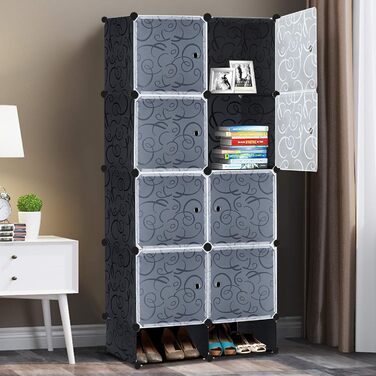 DIY Shoe Cabinet Shoe Shelf, Shelf System Shoe Storage Shelves for Clothes, Shoes, Toys, and Books 111cm x 37cm x 147cm (Black with Door) (8 Boxes)