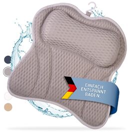 Подушка для ванни преміум-класу з підтримкою голови та шиї. Сіра подушка для ванни з присосками, ергономічна, комфортна.