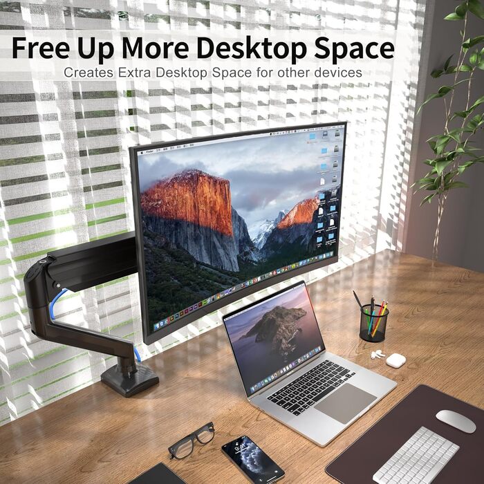 Кріплення для монітора Suptek MD01A: підходить для моніторів 13-32 дюймів, до 9 кг, газ-амортизатор, 360° оберт, регулювання висоти, нахил, VESA 75x75/100x100 мм, чорний