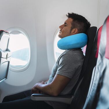 Подушка для шиї з Memory Foam, зручна у подорожах, U-подібна форма, підтримка шиї та голови, для літаків, поїздів, авто (Блакитне озеро)