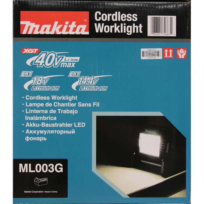 Світлодіодний акумуляторний прожектор Makita ML003G 18-40V, 1100 лм, 2 режими яскравості, IP65, поворот 240°, без акумулятора та зарядного