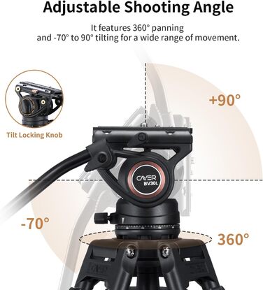 Штатив відео Cayer BV30L 72 дюйми - професійний штатив з алюмінію, рідинний упор K3, середній розвід, 6 кг, для DSLR/відеокамер + бонус Quick Release Plate