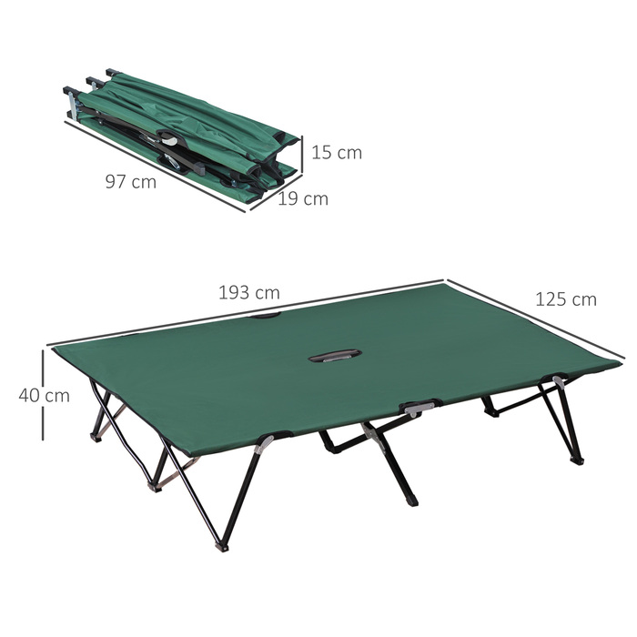 Outsunny Camping Bed for 2 People, Supports up to 136 kg, Folding Bed with Carry Bag, Oxford Green Black, 193 x 125 x 40 cm for Outdoor Adventures