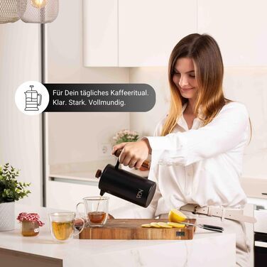 Френч-прес VDN з нержавіючої сталі - 700 мл, 5-6 чашок. Термофренч-прес з подвійними стінками, 3-х рівнева фільтрація, чорний колір