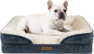 Ортопедичне ліжко для собак BELLA & PAL, 71x59 см - комфортне собаче ліжко з ефектом пам'яті, водовідштовхувальна підкладка, знімний фланелевий чохол, протиковзке дно, сіре