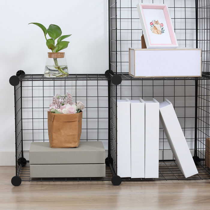HOMCOM Shelf Unit, Storage System with 6 Cubes, DIY Wire Grid Cube Shelf, Tiered Shelf for Living Room, Bedroom, Black, 109 x 37 x 109 cm | Aosom
