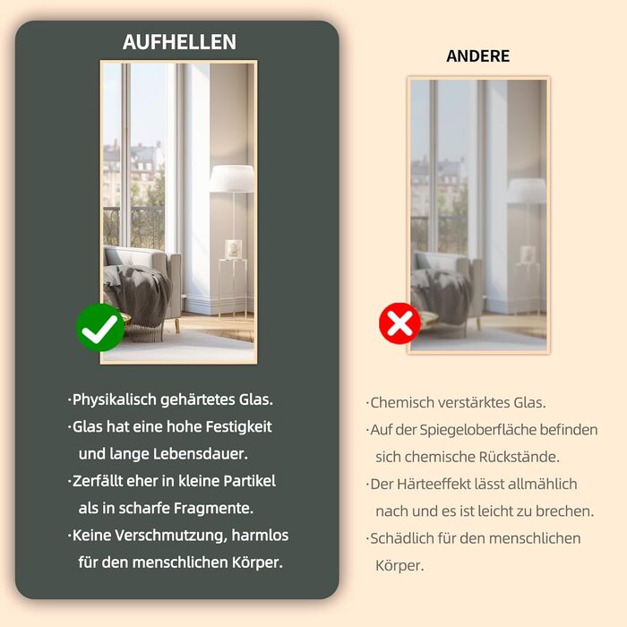 Stehender Ganzkörperspiegel mit Metallrahmen