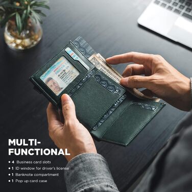 Кредитне портмоне для чоловіків VULKIT, Pop-up, RFID-захист, шкіряне з кишенями для грошей та ID-картки (зелене)