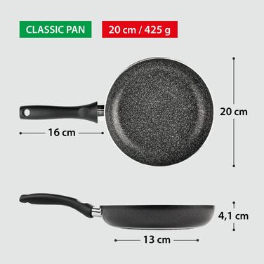 Сковорода антипригарна GadHome Classic 20 см, чорна | Для індукційних плит | Алюмінієва сковорода з ергономічною ручкою | Без PFOA для здорового приготування | Можна мити в посудомийній машині