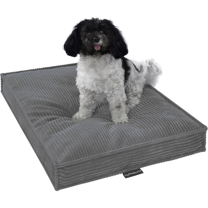Лежанка для собак Visco L з матеріалом POSO-Cord, віскоеластична піна та ворсисті кульки, 40°C, 80 x 60 см (60x40 см, сірий)