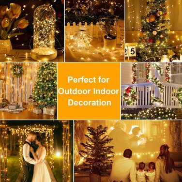 LED гірлянда світлодіодна 23м, 200 LED, струмова, водонепроникна, таймер, 8 режимів, для декору приміщень та вулиці, на Різдво, Великдень, вечірку, Кімнатна гірлянда, Кількість: 1 шт, Колір: Холодне біле світло