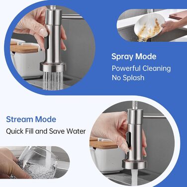 Кухонний змішувач Appaso з висувною лійкою, високотискний, 2 режими, 360° обертання, нержавіюча сталь, без свинцю та нікелю