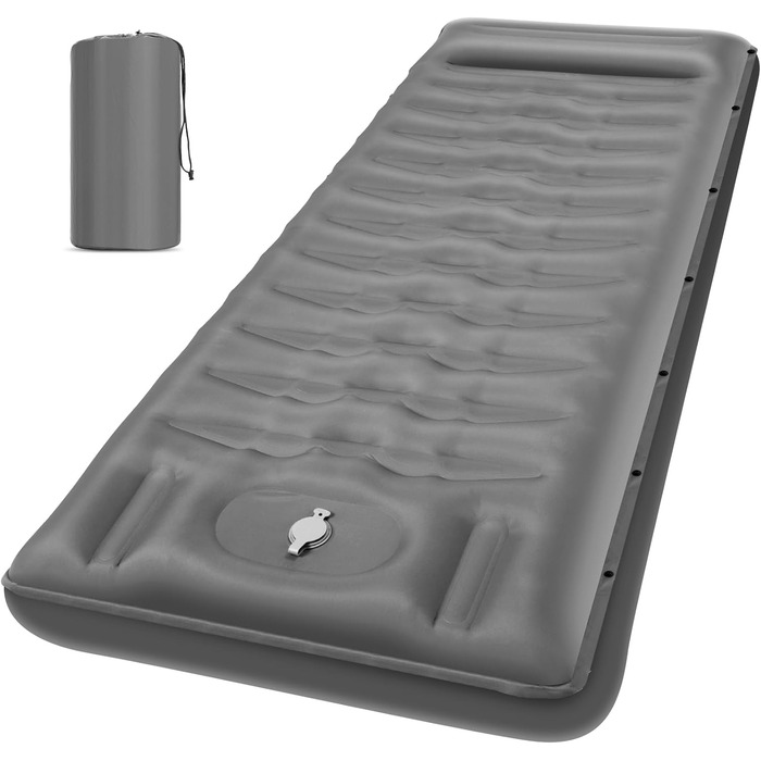 Isomatte GLMNES Isomatte, ультралегка, надувна, для кемпінгу, з інтегрованою помпою, для відпочинку на природі, туризму, з сумкою та ремкомплектом (блакитна/сіра, Extra Dick)