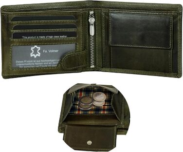 Чоловічий гаманець Volmer Leder з RFID-захистом, міцний подвійний шов (9+4 картки - Оливковий)