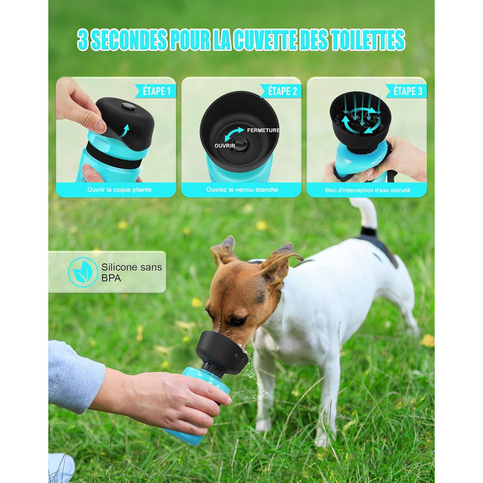 Складана пляшка для води для собак Lesotc, 520 мл, блакитний колір, для прогулянок та подорожей