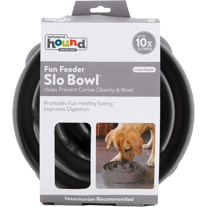 Миска для собак Outward Hound Fun Feeder L, сіра - повільне годування, запобігає здуття живота, антиковзаюча