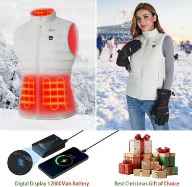 Грілка-жилет для жінок Telguua з акумулятором 5V 12000mAh, USB-C, 4 зони обігріву, 3 режими температури, білий, XL