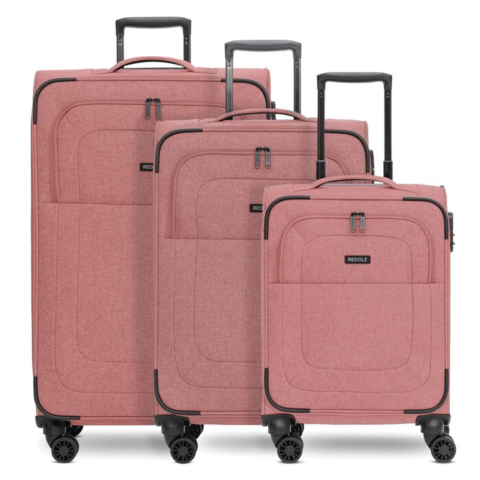 Набір валіз REDOLZ 3 шт. для жінок та чоловіків | Легкі та міцні дорожні валізи з розширенням, Softcase, 4 колеса, TSA-замок | Розширювані валізи (Essentials 12) Rose
