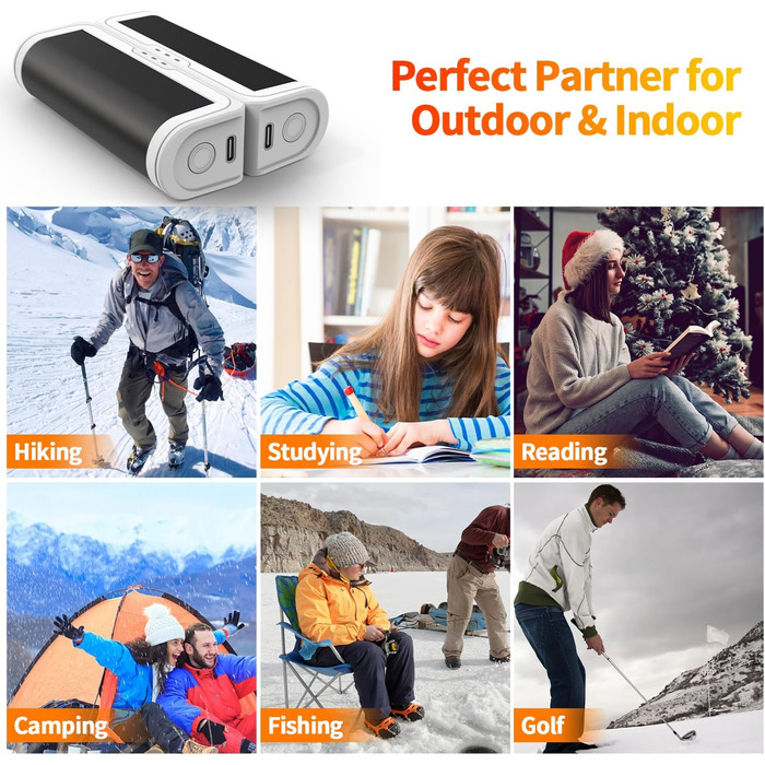 Електричні грілки для рук 2 шт. - багаторазові, USB, з 3 режимами нагріву, для дітей та жінок (чорний+білий)