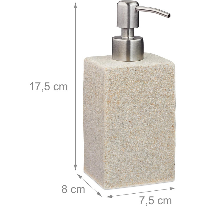 Дозатор для мила Relaxdays, 200 мл, наповнюваний, для ванної, туалету, кухні, з нержавіючої сталі, полірезин, бежевий