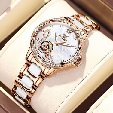 Годинник жіночий OLEVS рожеве золото з серцем-діамантом, чорно-білий циферблат, кварц, водонепроникний, комплект з браслетом, годинники для жінок (6656 Білий)