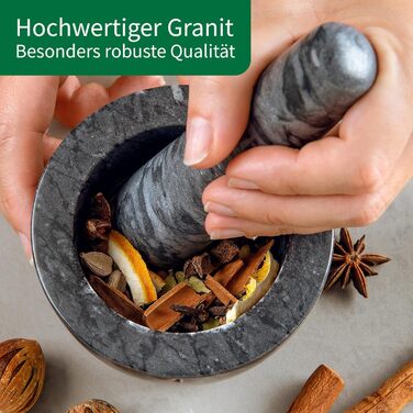 Гранітний ступка з толуштою Chefkoch – для подрібнення, розмелювання та розтрощення спецій та трав, 9,5 x 7 x 3,5 x 10,5 см