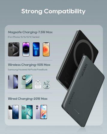 Power Bank Magsafe 5000mAh, 8mm, Gray - Бездротовий акумулятор для iPhone 16/15/14 серії, PD 20W USB-C, 8mm