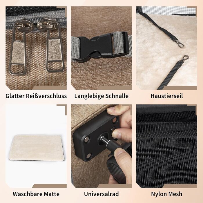 Транспортувальна сумка для тварин на колесах, для котів та маленьких собак, 4-в-1, рюкзак, дихаюча, хакі