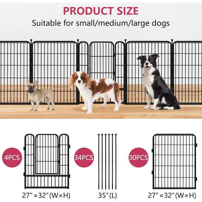 Металевий вольєр для собак на вулицю, 81.3 см, вольєр для цуценят, загон для собак великих, середніх та малих порід, портативний, з воротами