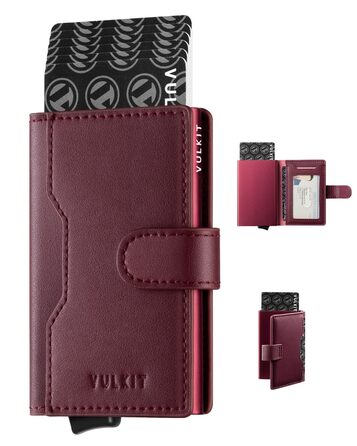 Чоловіче картхолдер VULKIT з RFID блоком, шкіряний, з металевим корпусом, на 3 картки та віконцем для посвідчення, червоний