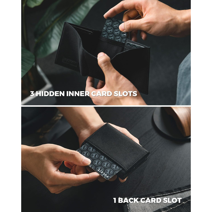 VULKIT Wallet for Men Small RFID Protection Card Holder Cash Wallet Trifold Cardholder Minimalist Card Case with Coin Pocket, Black